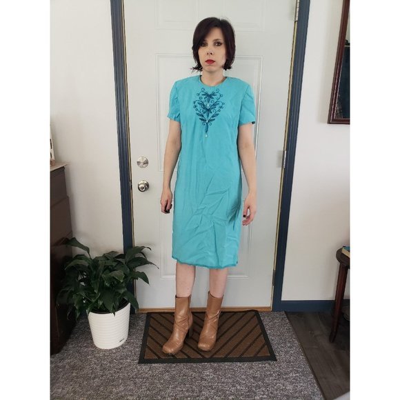 60s/70s Mod Blue Beaded Dress‎ - Picture 1 of 5